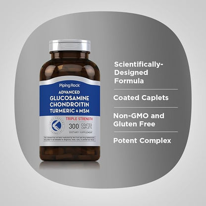Piping Rock Glucosamine Chondroitin MSM Turmeric | 300 Caplets | Advanced Triple Strength Supplement | Non-GMO & Gluten Free