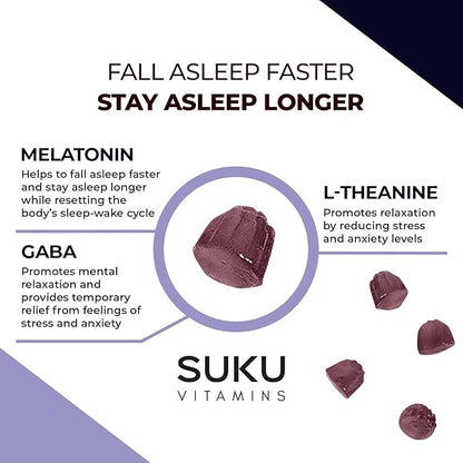SUKU Restful Sleep Gummies – 3 mg Melatonin, L-Theanine & GABA – Vegan, Sugar-Free Chewable for Relaxation & Natural Sleep Support – BlackBerry-Hibiscus Flavor – Non-GMO, Gluten-Free – 50 Count