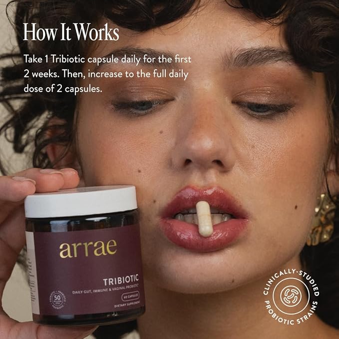Arrae Tribiotic, Probiotics for Women, Support for Vaginal pH Balance, Gut, Immune, and Feminine Health, Prebiotics, Probiotics, Postbiotics, 30 Count