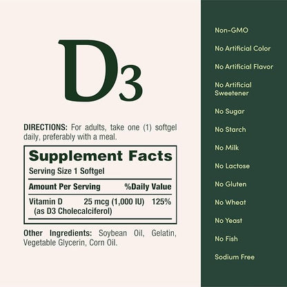 Nature's Bounty Bounty D-1000 IU Dietary Supplement Rapid Release Liquid Softgels 350 ea (Pack of 3)