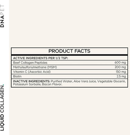 Liquid Collagen for Dogs – Beef Collagen Peptides with Vitamin C, Biotin & MSM – Bacon Flavor Liquid Supplement for Skin, Coat & Joint Care – Canine Supplement - All Dog Breeds – 4 fl oz