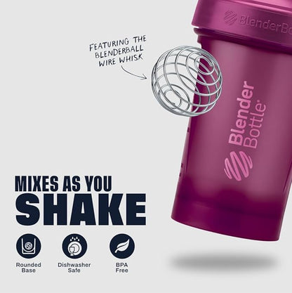 BlenderBottle Classic V2 Shaker Bottle Perfect for Protein Shakes and Pre Workout, 28-Ounce, Plum