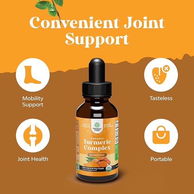 Organic Turmeric Liquid Drops for Adults - Turmeric Curcumin with Black Pepper, Cinnamon & Ginger Extract Liquid for Joint Pain, Mobility & Inflamation - Curcumin Drops for Immune Support - 2 Fl Oz