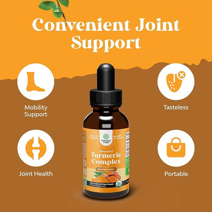 Organic Turmeric Liquid Drops for Adults - Turmeric Curcumin with Black Pepper, Cinnamon & Ginger Extract Liquid for Joint Pain, Mobility & Inflamation - Curcumin Drops for Immune Support - 2 Fl Oz