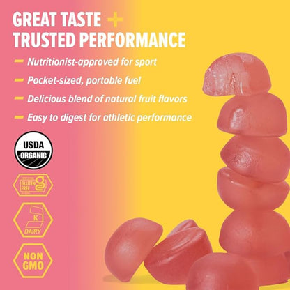 Honey Stinger Organic Pink Lemonade Energy Chew, Gluten Free & Caffeine Free, for Exercise, Running and Performance, Sports Nutrition for Home & Gym, Pre and Mid Workout, 24 Pack, 21.6 Ounce