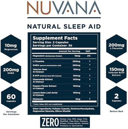 Shut Eye Natural Sleep Aid Supplement for Adults | 5mg Melatonin | Helps Relax and Promote Natural Deep Sleep with Valerian Root, Chamomile & Magnesium | Vegan & Non-GMO | 60 Capsules