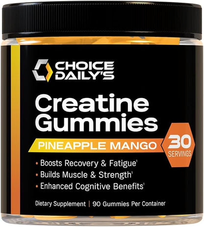 Creatine Gummies - 90 Vegan Friendly Chews - USA Made - Boosts Recovery - Builds Muscle - Enhanced Cognitive Benefits (Large, Pineapple Mango)