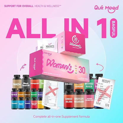 Multivitamin for Women Daily Vitamin Packs for 30 plus with D3+K2, NR1000, Probiotics & Ashwagandha | Supplement for Beauty, Stress Relief, Bone & Heart Health, Energy, Gut & Hormone Balance | 30 Day