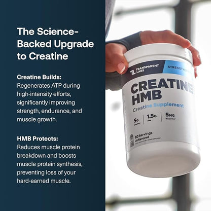 Transparent Labs Creatine HMB - Creatine Monohydrate Powder with HMB for Muscle Growth, Increased Strength, Enhanced Energy Output, and Improved Athletic Performance - 30 Servings, Strawberry Lemonade
