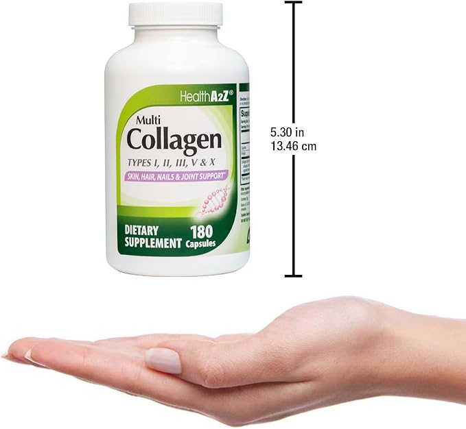 HealthA2Z Multi Collagen pills 1735mg -180 collagen capsules (60 servings) - Types I, II, III, V & X for Healthy Skin, Hair, Nails & Joint Support