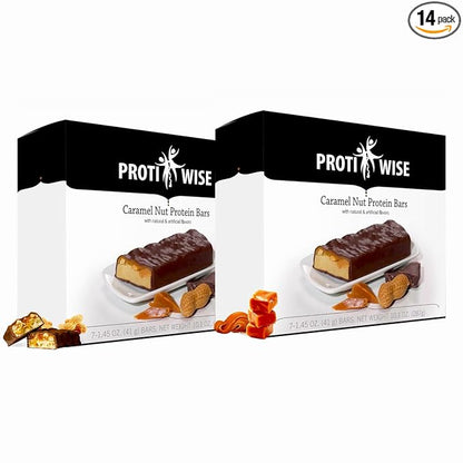 ProtiWise Protein Bar – 15g Protein, Low Carb, Low Sugar, High Fiber, Low Calorie Meal Replacement Nutrition Bar, Healthy Snack for Weight Management Diet (Caramel Nut)-Pack of 2 (7/Box)