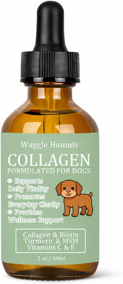Waggle Hounds 9 in 1 Liquid Collagen for Dogs, Coat & Joint Support with Collagen, Hyaluronic Acid, Turmeric & Vitamins C & E for Everyday Care