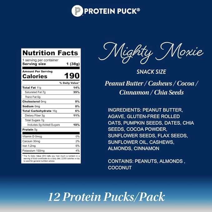 Protein Puck Vegan Plant based Protein Bar – Natural Healthy Snack Bars, 12 Count, 1.34oz Mini, Gluten Free, Dairy Free, No GMO, Kosher – Mighty Moxie – Cocoa, Cashew, Cinnamon, Sport Nutrition