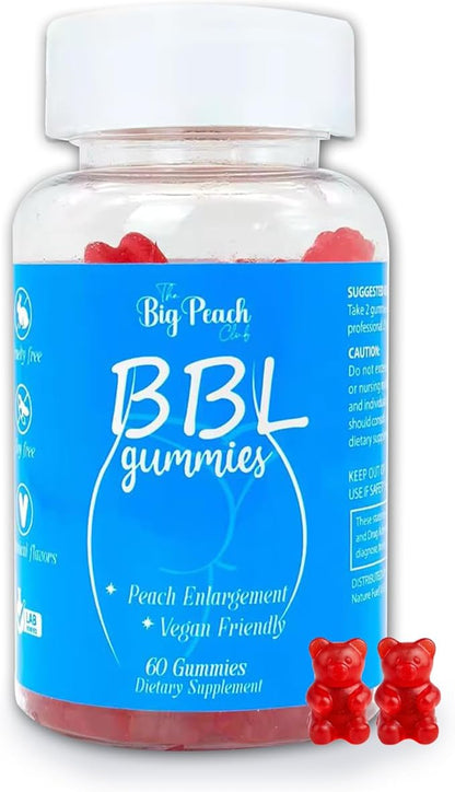 BBL Gummies for Women - Peach Growth Support with Collagen, Herbal Blend & Biotin, Fitness Multivitamins for Natural Curves, Confidence, Vegan & Cruelty Free - Natural Strawberry Flavor (60 Count)