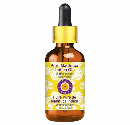 Deve Herbes Pure Madhuca Indica Oil (Madhuca Indica) with Glass Dropper Cold Pressed 5ml (0.16 oz)
