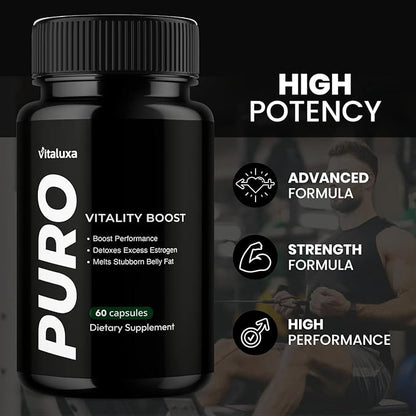 Puro Vitality Boost - Puro Pills Premium Blend Supplement Maximum Strength Daily Natural Vitamins Booster Capsules, Pure Performance Support Advanced Formula Overall Health Wellness (60 Capsules)