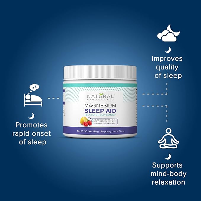 Magnesium Sleep Night Time Powder - Magnesium Citrate, Magnesium Glycinate with Melatonin, L-Theanine and GABA Sleep Aid, Natural Sleep Supplement, Vegan, Gluten-Free, Raspberry Lemon Flavor
