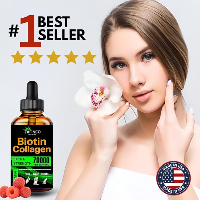 Liquid Biotin & Collagen Drops - 70000 mcg Extra Strength Biotin Drops supports Anti-Aging,Hair Growth,Glowing Skin & Nail Growth Vitamins for Women & Men. Suger free,Gluten free Non GMO Halal