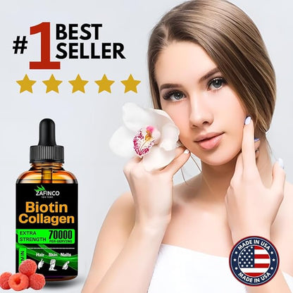 Liquid Biotin & Collagen Drops - 70000 mcg Extra Strength Biotin Drops supports Anti-Aging,Hair Growth,Glowing Skin & Nail Growth Vitamins for Women & Men. Suger free,Gluten free Non GMO Halal