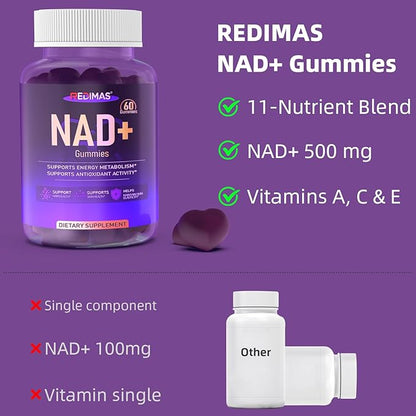 NAD Gummies with Resveratrol, Multivitamin Blend, Quercetin, Collagen and Zinc, Chewable NAD Gummy for Women, Natural Grape Flavor, Convenient Daily Chew, 60 Count