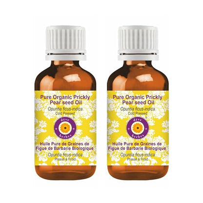 Deve Herbes Pure Organic Prickly Pear Seed Oil (Opuntia ficus-Indica) Cold Pressed (Pack of Two) 100ml X 2 (6.76 oz)