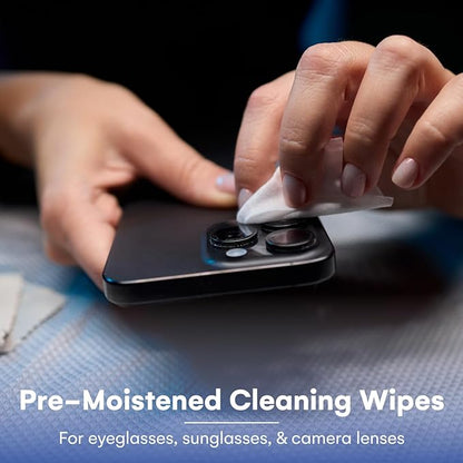 Care Touch Lens Wipes for Eyeglasses- 100 Count Individually Wrapped Pre- Moistened Wipes, 5 x 6 Inch- Camera Lens, Sunglasses and Glasses Cleaner,- Gentle and Portable for Cleaning of Optical Devices