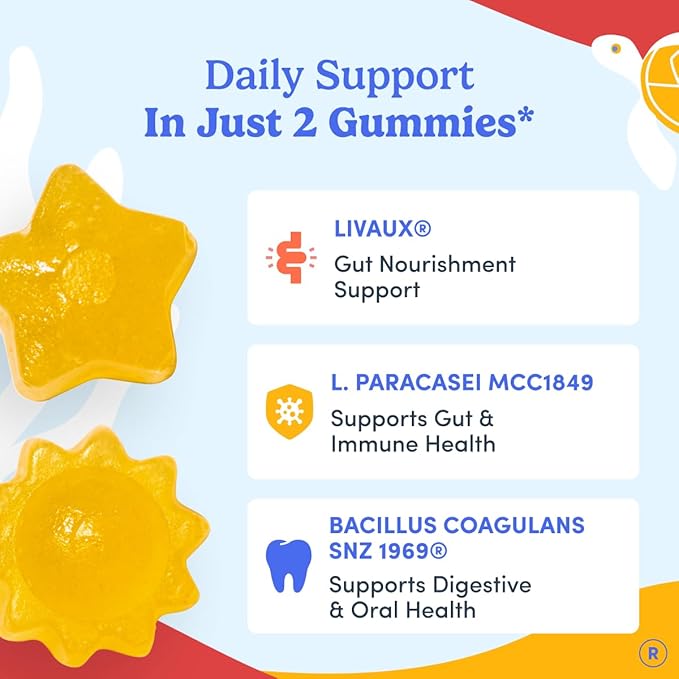 FIRST DAY Kids Probiotic Gummies - 3 in 1 Probiotics for Kids + Prebiotic & Postbiotic - Prebiotics & Probiotics for Digestive Health & Immune Support – Vegan, Gluten Free, 30-Day Supply