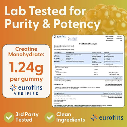 SuperMush Daily Creatine Gummies with Cordyceps - Daily Superfood - Sugar Free Creatine Monohydrate Supplement for Strength, Focus, and Recovery – Vegan Gummy Formula, Mango Flavor, 20-Day Supply