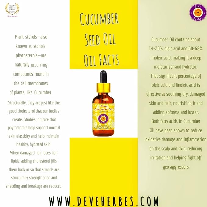 dève herbes Pure Cucumber Oil (Cucumis sativus) Cold Pressed (Pack of Five) 100ml X 5 (16.9 oz)