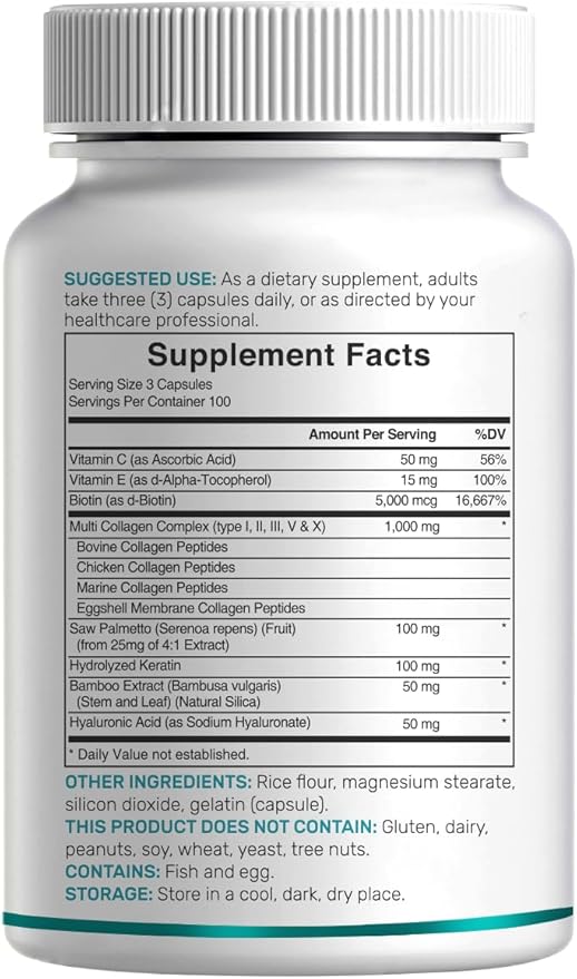 Multi Collagen Pills for Women & Men with Vitamin C, E & Biotin, 300 Capsules – Type I, II, III, V, X Hydrolyzed Collagen Peptides – 11 in 1 Formula with Saw Palmetto, Bamboo Silica, & Hyaluronic Acid