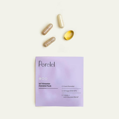 Perelel 1st Trimester Prenatal Pack, Multivitamin with Folate, Vitamin D, Omega 3, Iron & Ginger, Nutritional Support for Early Pregnancy, Soy & Gluten Free, Non GMO, 30 Daily Pill Packs