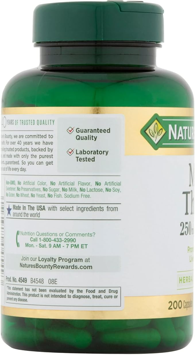 Nature's Bounty Milk Thistle 250 mg Capsules 200 ea (Pack of 2)