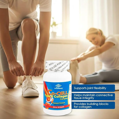 Co-Cell Type II Collagen Supplement | Hydrolyzed Chicken Cartilage with Chondroitin & MSM | Advanced Formula for Joint Care & Skin Support | 90 Capsules