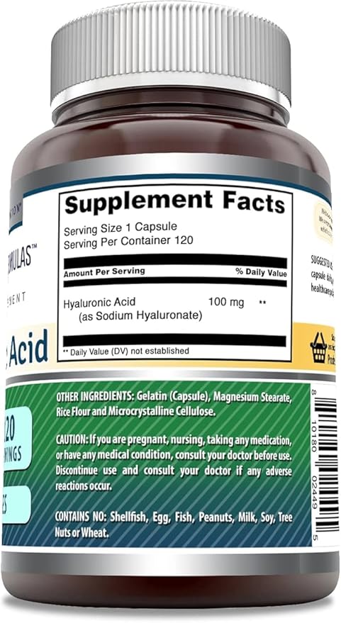 Amazing Formulas Hyaluronic Acid 100 Mg Supplement | Capsules | Non-GMO | Gluten-Free | Made in USA (2 Pack, 120 Count)