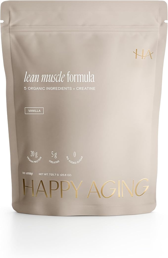 Happy Aging Protein Powder for Women, 20g Organic Pea & Pumpkin Seed Protein, 5g Creatine, Monk Fruit Sweetened, Organic Cocoa & Chia, Vegan Plant Based Protein