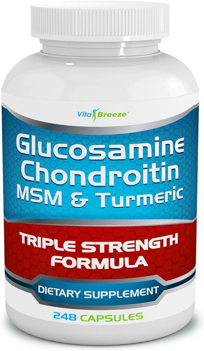 VitaBreeze Glucosamine Chondroitin, MSM & Turmeric Dietary Supplement - 248 Capsules