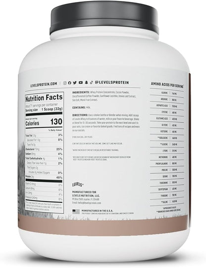 Levels Grass Fed Whey Protein Powder, No Artificials, 24G of Protein, Chocolate Mocha, 5LB