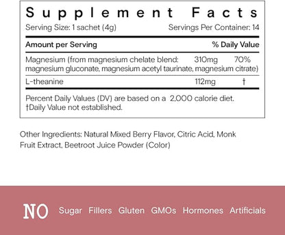 Moon Juice Magnesi-Om Magnesium Powder Supplement - Chelated Magnesium Complex + L-Theanine Blend for Rest, Relaxation & Regularity - Vegan, Non-GMO & No Sugar, Berry Sticks, 0.14 oz, 18 Servings