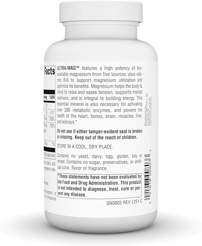 Source Naturals Ultra-Mag, 5 in 1 -Bioavailable Magnesium, Maintains Muscle & Nerve Function* - 120 Vegan Tablets