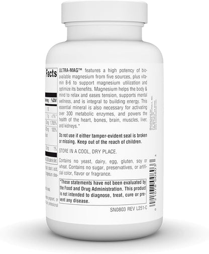 Source Naturals Ultra-Mag, 5 in 1 -Bioavailable Magnesium, Maintains Muscle & Nerve Function* - 120 Vegan Tablets