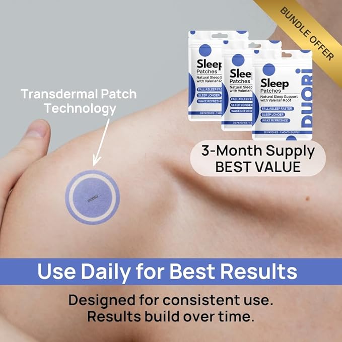 Sleep Patches for Adults - Valerian Root - Melatonin Free - Natural Sleep Aid with 5-HTP and Ashwagandha - 3 Pack (90 Patches)
