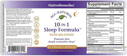 Native Remedies 10-in-1 Natural Sleep Aid for Adults & Kids 4+ – Herbal Sleep Supplement with Melatonin 5mg, Magnesium, Valerian Root, Chamomile & L-Tryptophan – Non-Habit Forming, Vegan, 60 Capsules