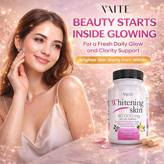 VAITE Glutathione Whitening Pills - Dark Spots & Acne Scar Remover - 90000mg - Vegan Skin Bleaching Pills with Anti-Aging & Antioxidant Effect - 120 Capsules
