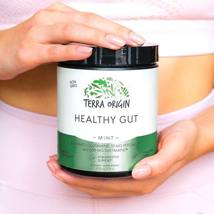 TERRA ORIGIN Healthy Gut Mint Flavor |30-Servings with L-Glutamine, Zinc, Glucosamine, Slippery Elm Bark, Marshmallow Root and More!
