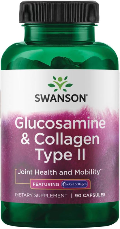 Swanson Glucosamine & BioCell Collagen Type II Joint and Skin Health Supplement for Active Adults Seeking Mobility and Skin Elasticity Support (90 Capsules)
