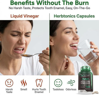 Herbtonics Raw Apple Cider Vinegar Capsules 1500mg with The Mother | Unfiltered ACV Pills for Bloating Relief, Digestion, Metabolism & Weight Support | 60 Vegan Capsules (1 Month Supply)