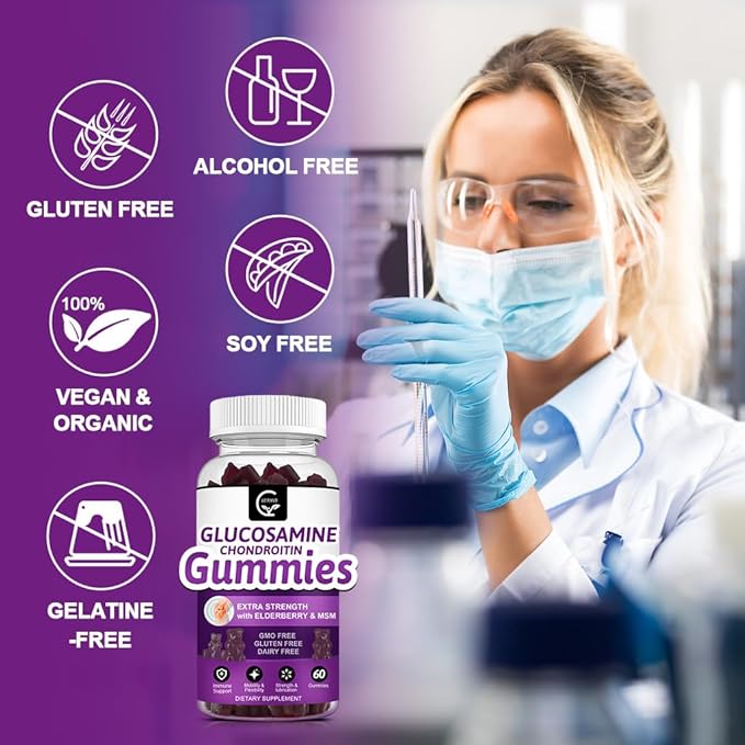 GORNVB Glucosamine Chondroitin Gummies with MSM & Elderberry – Extra Strength Mobility & Flexibility Support, Antioxidant Immune Supplement for Women & Men
