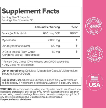 O Positiv FLO Ovarian Health Support – Hormone Balance for Women with DIM, Myo & D-Chiro Inositol, Folic Acid – Ovulation & Cycle Support – 30 Servings (Pack of 3)
