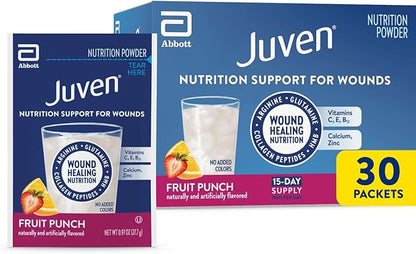 Juven Therapeutic Nutrition Drink Powder Including Collagen Peptides, Amino Acids, and HMB For Wound Healing Support, Fruit Punch, 30 Packets