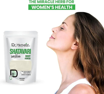 Dr. HERBALIST Shatavari Powder, Asparagus racemosus, 7.1 Oz (200G), Ayurvedic Herb for Vata & Pitta, Balanced Female Health Support, Vitality, Non-GMO, Vegan, Resealable Bag